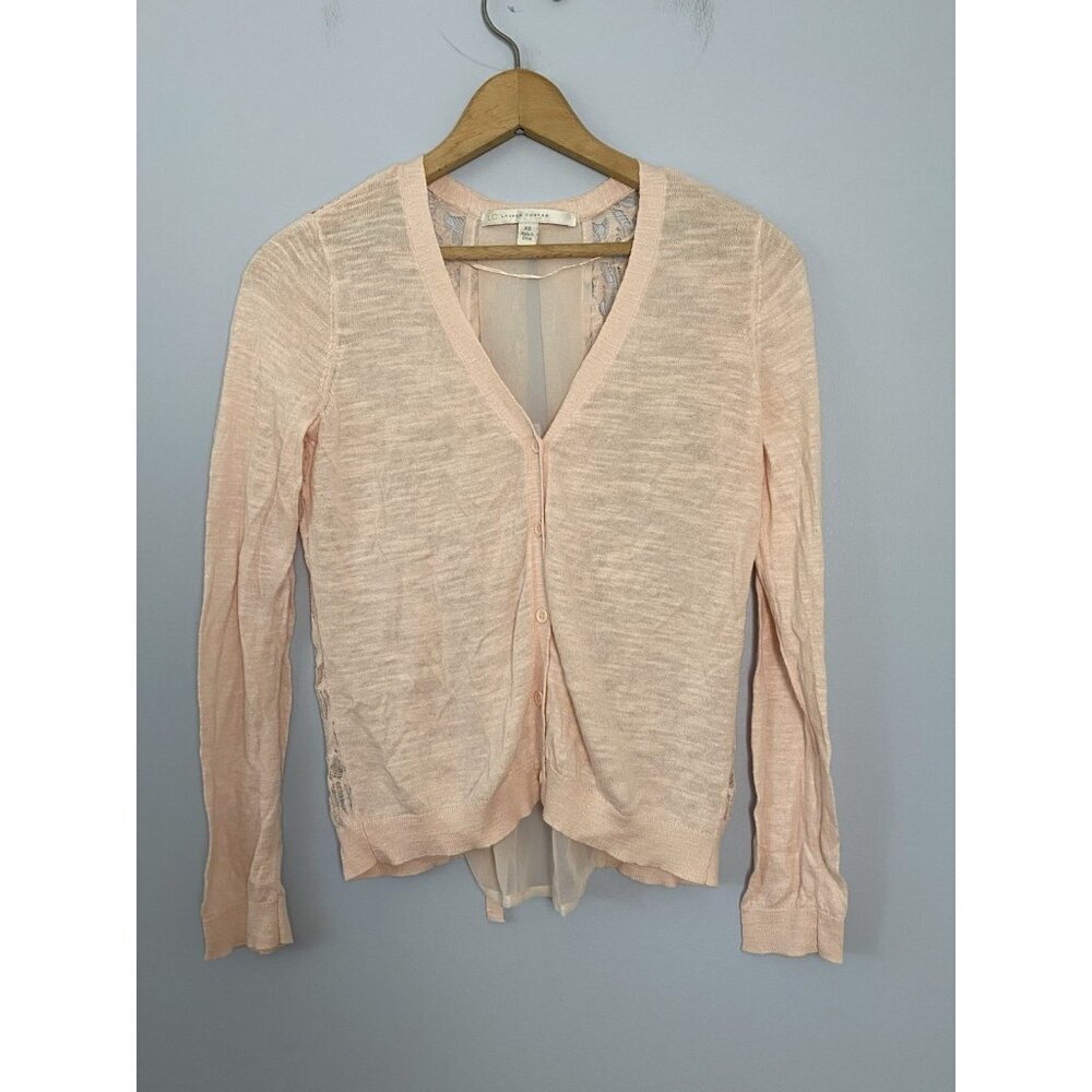 Lauren Conrad V-Neck Pink Cardigan Sweater Womens XS Sheer Lace Open Back